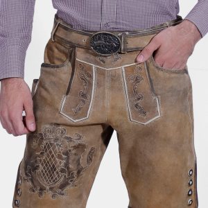 Closed Side View of a man wearing Short Traditional Lederhosen