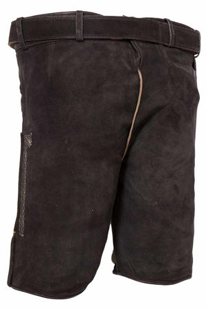 Back view of lederhosen shorts showing the smooth leather finish, belt loops, and subtle seam detailing.