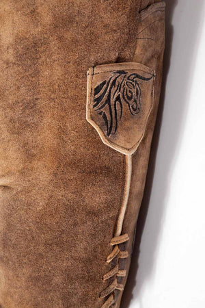 Side pocket view of mens lederhosen shorts showcasing fine leather texture and embroidered details, providing both style and practicality. These mens short lederhosen blend tradition with modern comfort.