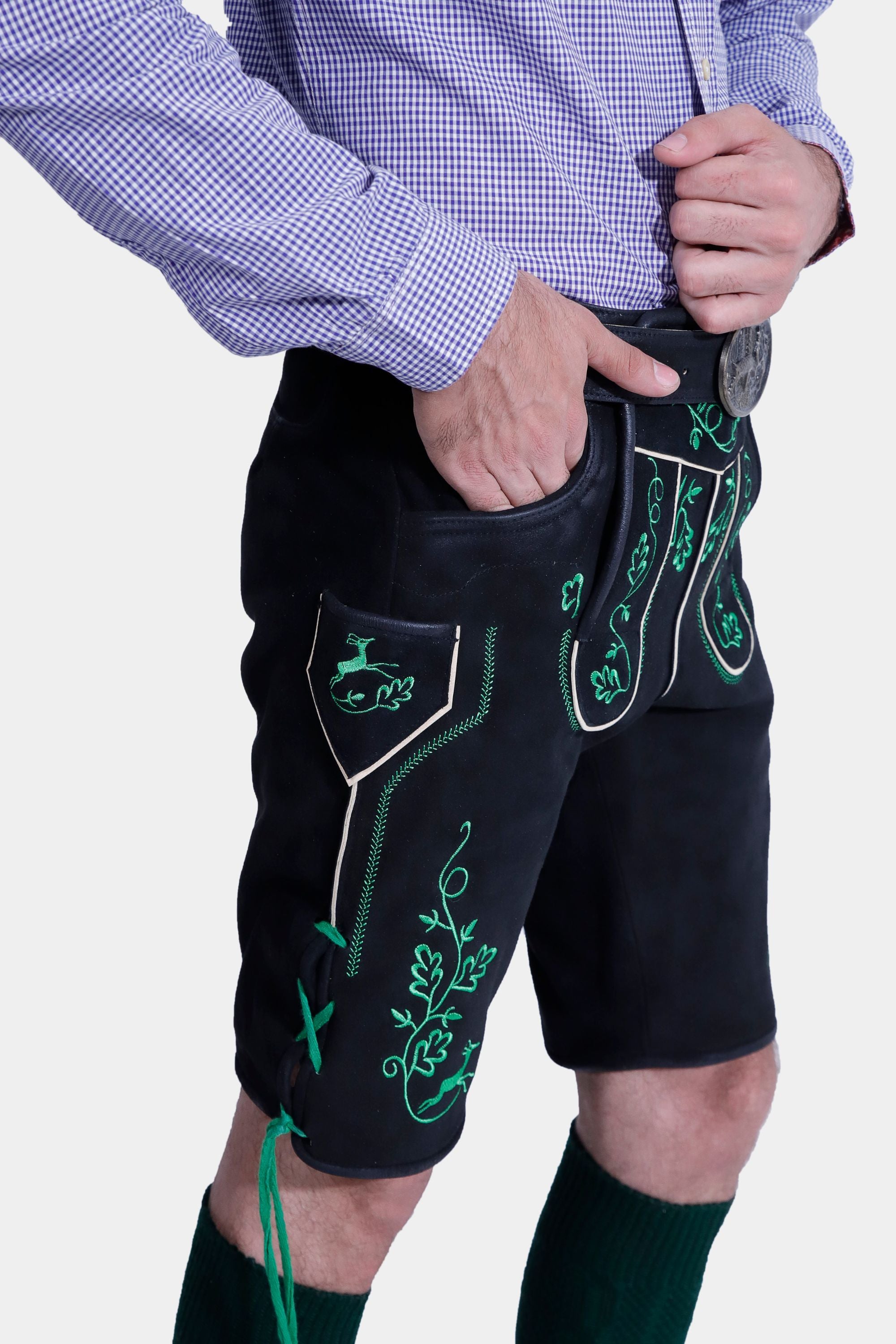 Black Lederhosen with traditional embroidery