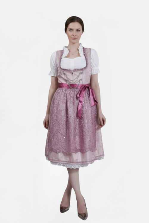open lace back dress Children Hammerschmid Trachten Girl Dirndl Dress blue/white and pink,/  white apron 3 pc