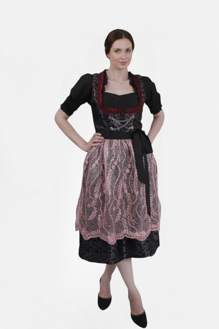 Red and Black Dirndl Peri Baumeister | Bayerische Alpen EU 34 - US 6 - Waist 72 cm - Chest 86 cm