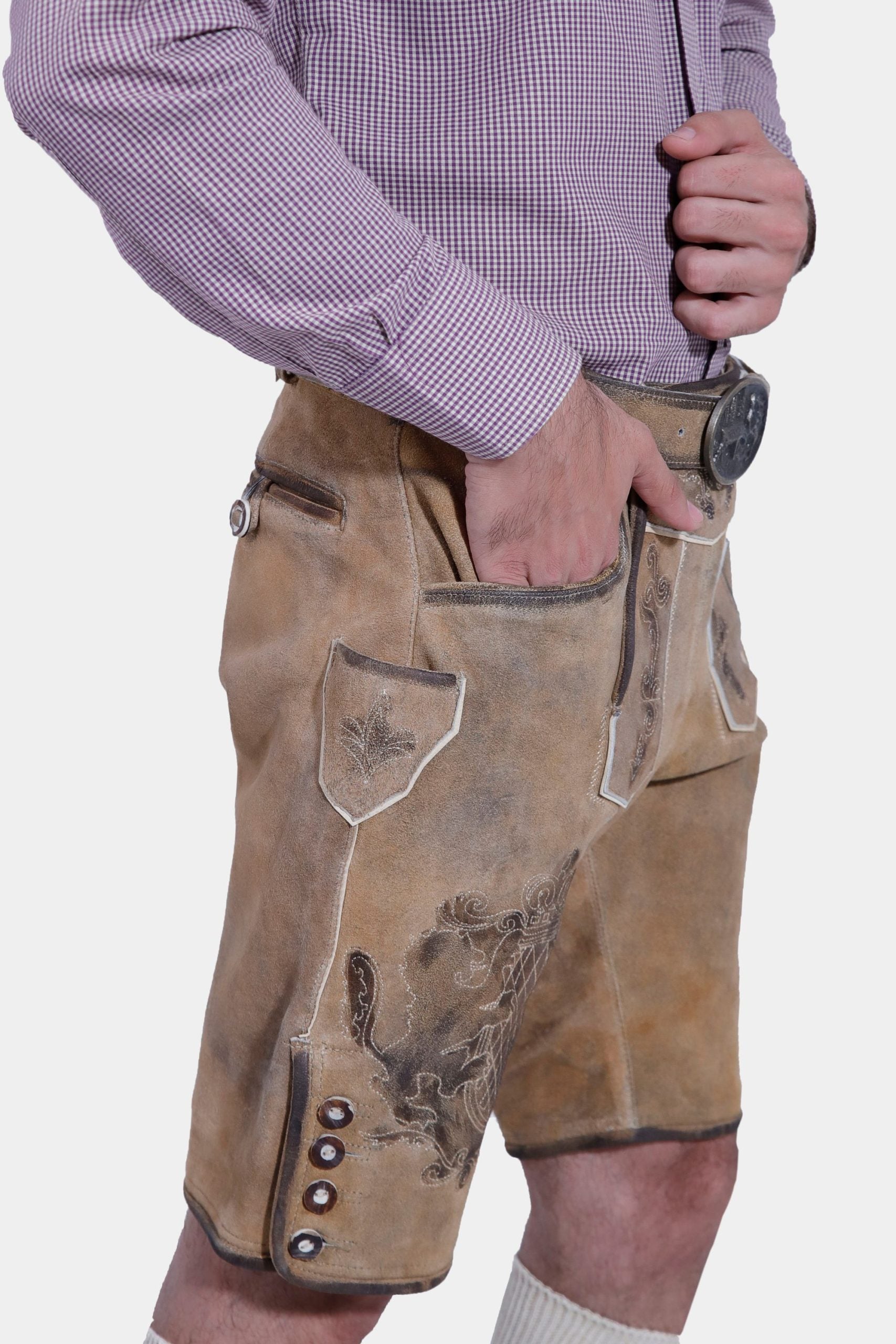 Closed Side View of a man wearing Short Traditional Lederhosen