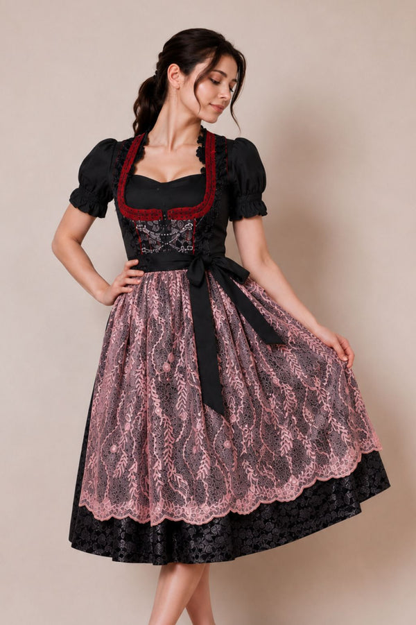black dirndl dress Amber Black Dirndl with apron and White blouse 3 pc set , style of blouse and apron may be different than pictured