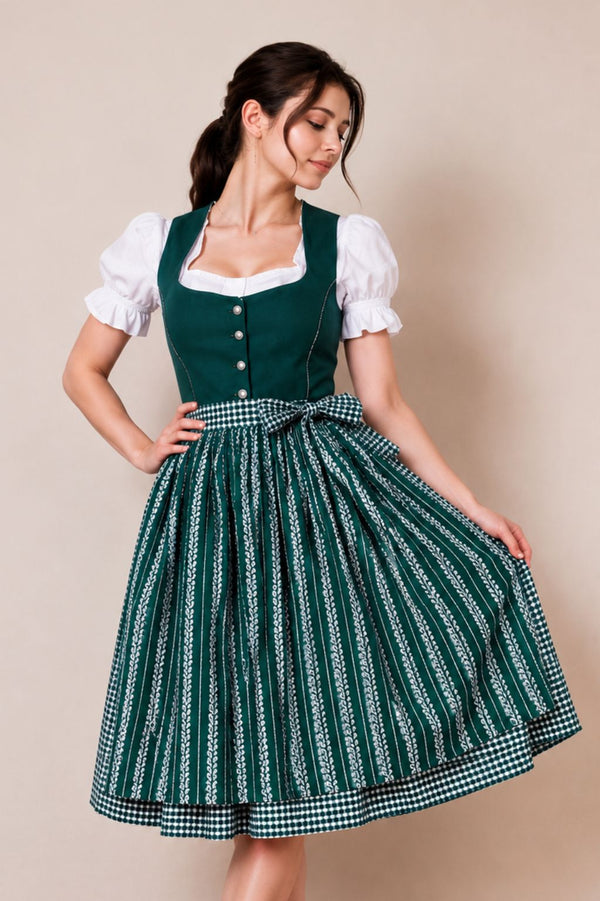 dirndl dresses Midi Bavarian Joelina  Silk Satin Oktoberfest Dress L / Apron, Lace-up Bodice, Traditional Bavarian Style / Oktoberfest / Bavarian The gathered skirt creates the full Dirndl Dress Nassfeld, dusty green
