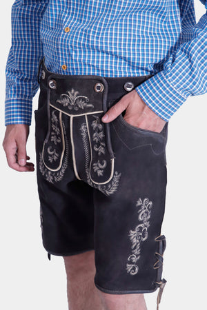 side view of a man wearing Short Authentic lederhosen
