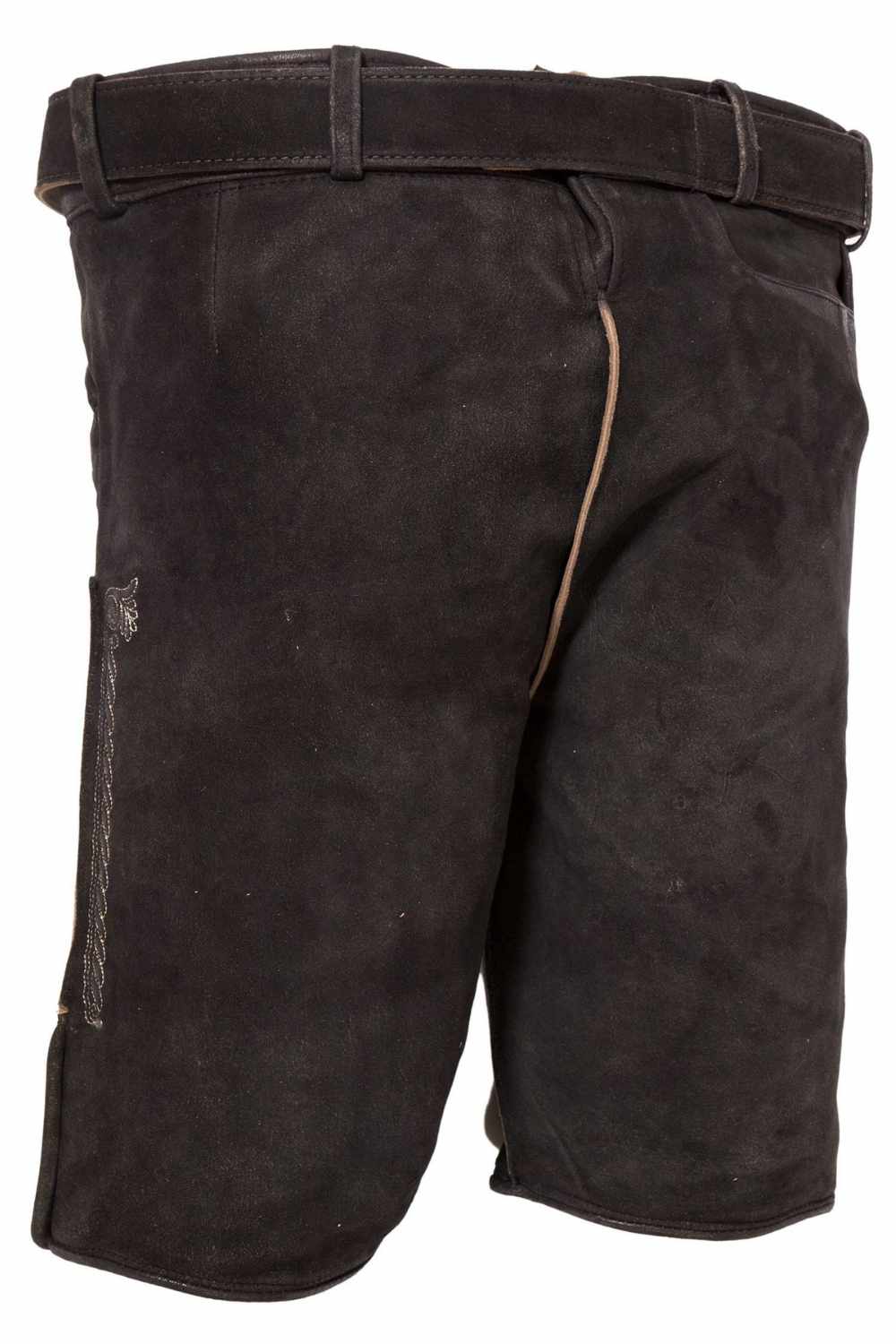 Back view of lederhosen shorts showing the smooth leather finish, belt loops, and subtle seam detailing.