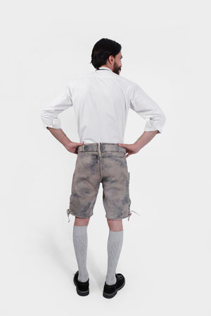Back view of the Staffelsee Sunset Lederhosen, showing the adjustable waistband and overall rustic appearance