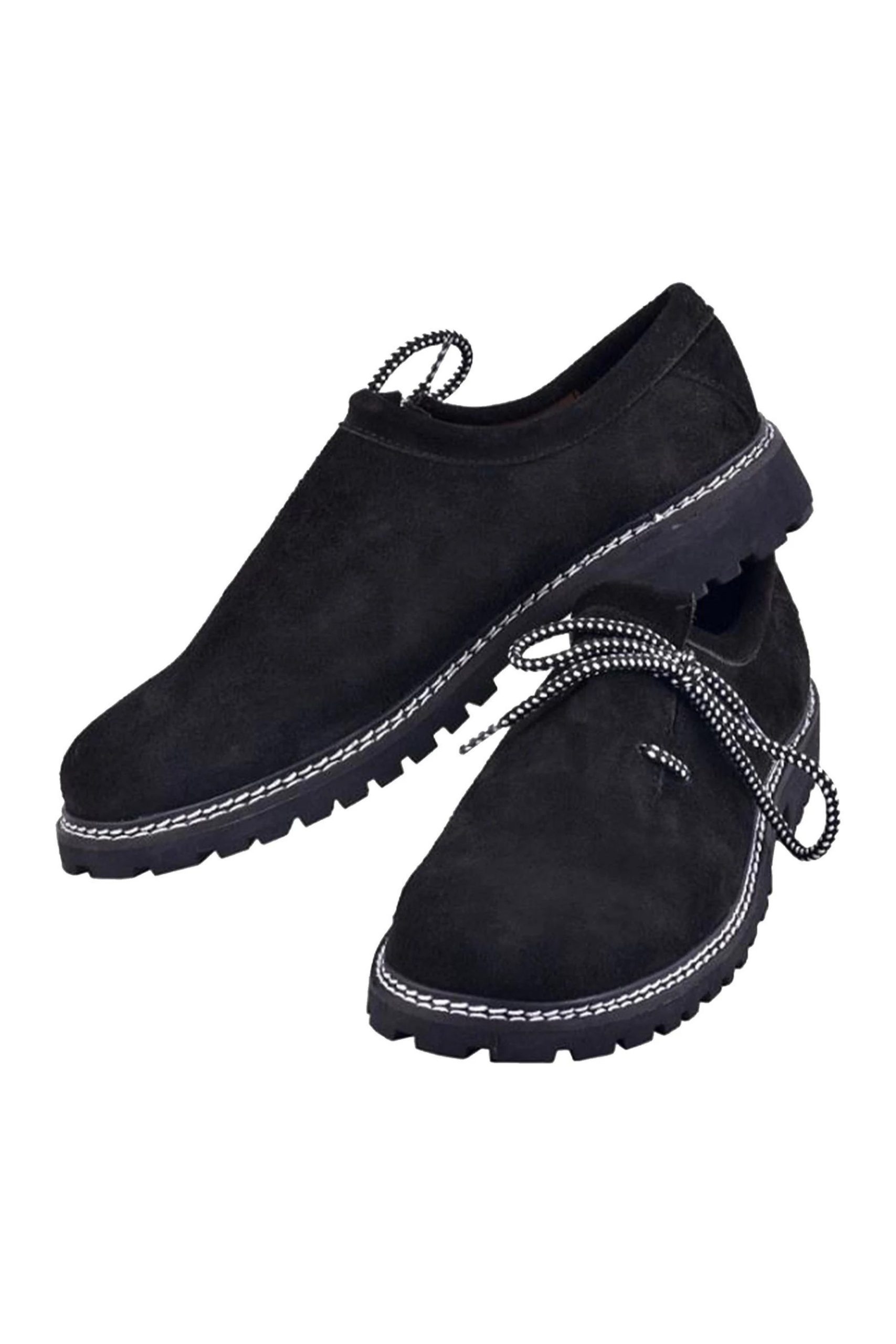 Niclas Lederhosen Shoes in black, showcasing the side and top view with distinctive patterned laces and a sturdy design